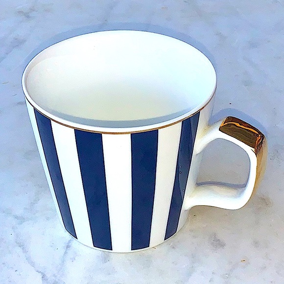 GRACES TEAWARE BLUE WHITE STRIPE COFFEE MUG CUP NEW PORCELAIN - Picture 2 of 7